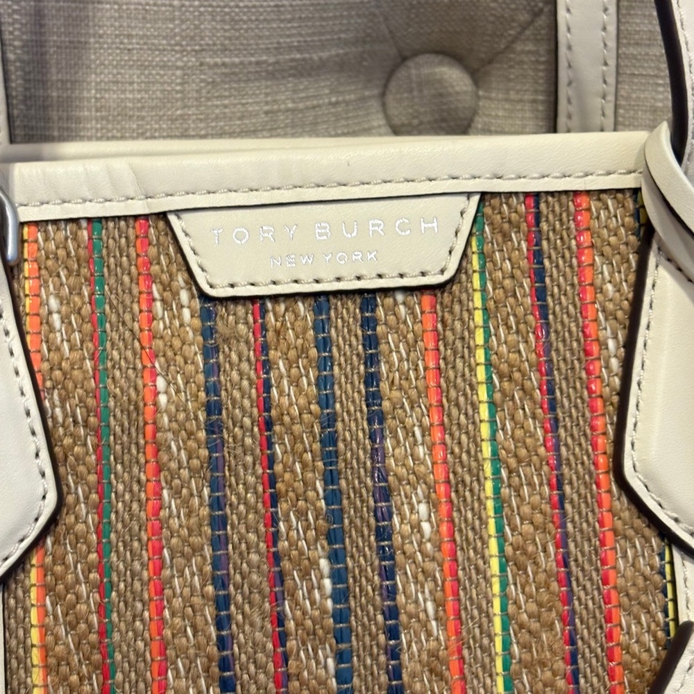 Tory Burch Multicolor Striped Tote with White Trim NWOT - Picture 2 of 6